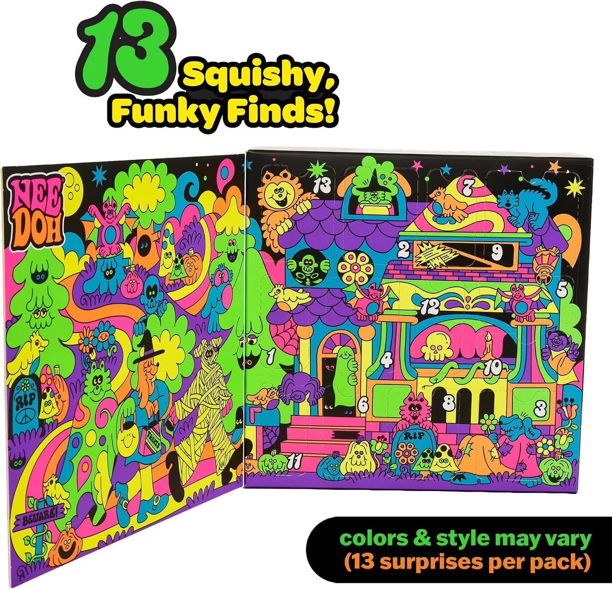 Needoh New Funky Frights Halloween Advent Calendar 13 Days, Spooky Squishy Slow Rise Stress Relief Toys Countdown Gift Box