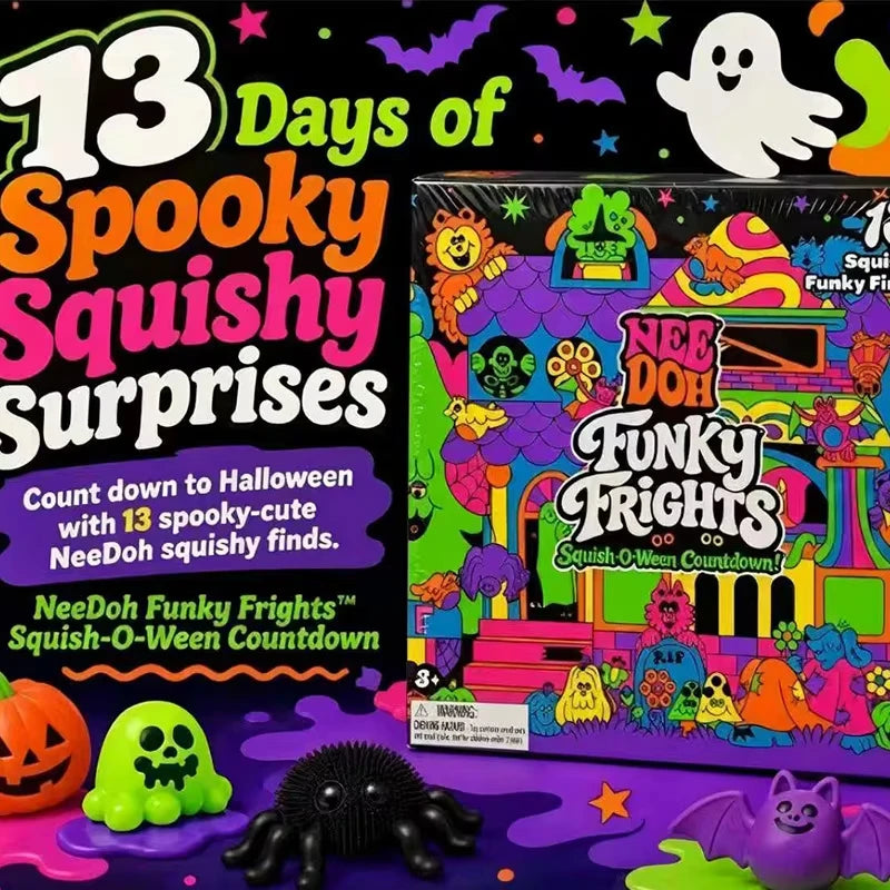 Needoh New Funky Frights Halloween Advent Calendar 13 Days, Spooky Squishy Slow Rise Stress Relief Toys Countdown Gift Box